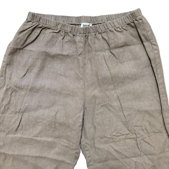 HEAVEN 100% Linen High Rise Straight Crop Pull On Pants in Taupe Brown SZ M - Picture 2 of 9